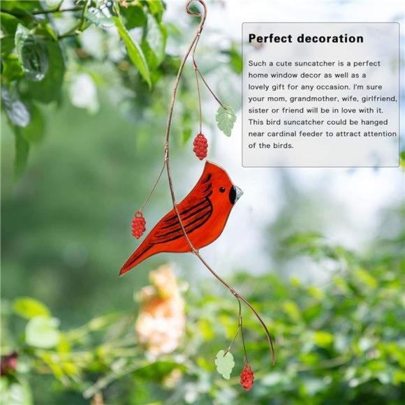 Cardinal Stained Glass suncatcher for Window Hanging - Picture 5 of 6